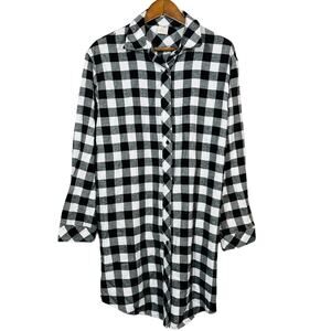 NEW! S&A Slim & Airy Checker Oversized Shirt Dress Top Black White - L